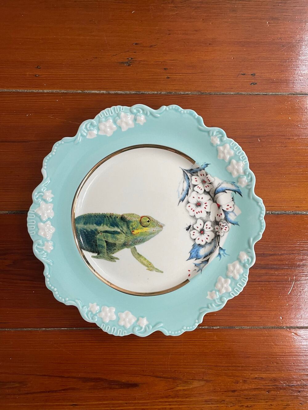 Anthropologie Lou Rota Nature Table Chameleon Plate Aqua 9.5